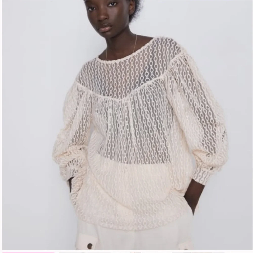 Zara Embroidered Tulle Puff Sleeve Blouse - Small